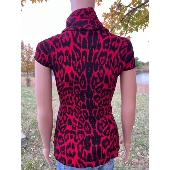 INC Red Leopard Cowl Neck Top - Picture 5 of 6
